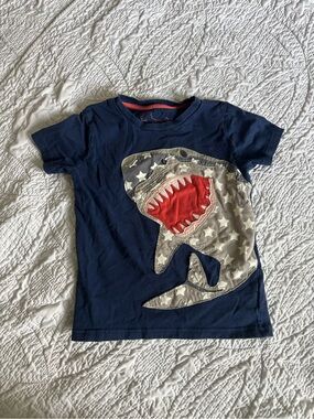 Mini Boden Navy Shark Applique Tee with Red Mouth - Kids